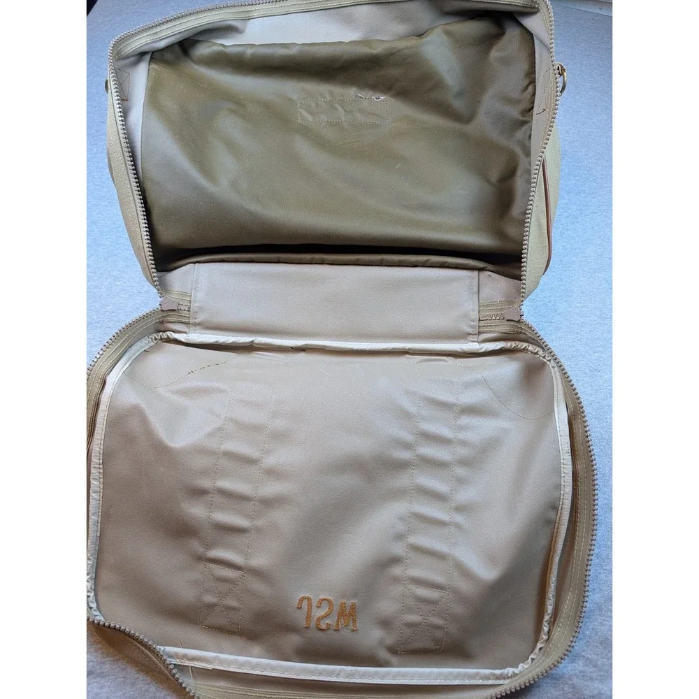 Vintage Lands' End Canvas Leather Trim Garment Bag Suiter Carry On Khaki Tan USA